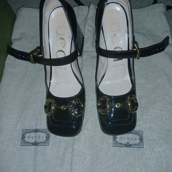 Gucci Women's High Block Heel Mary Jane Pumps size 38.1/2 - Picture 3 of 11